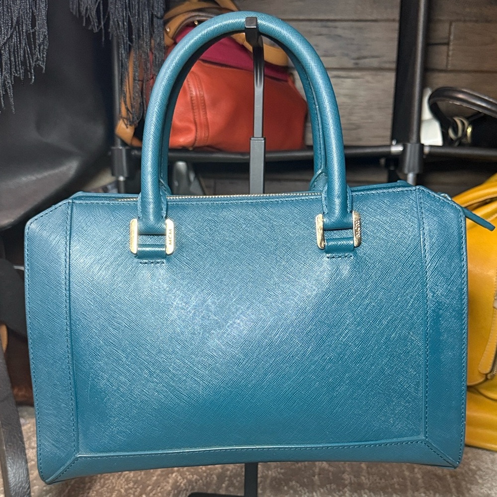 MCM Structured Saffiano Leather Satchel with Crossbody Strap - Picture 4 of 14